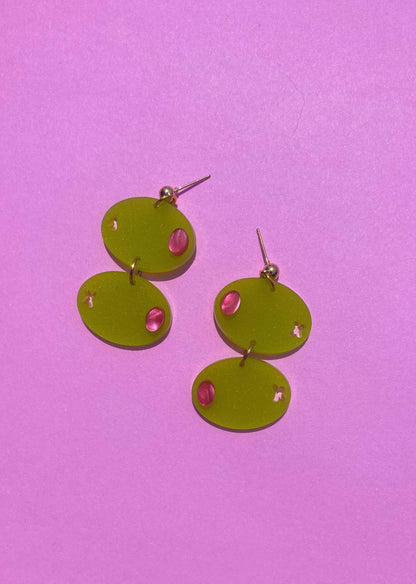 Statement acrylic olive earrings for food lovers and gift giving