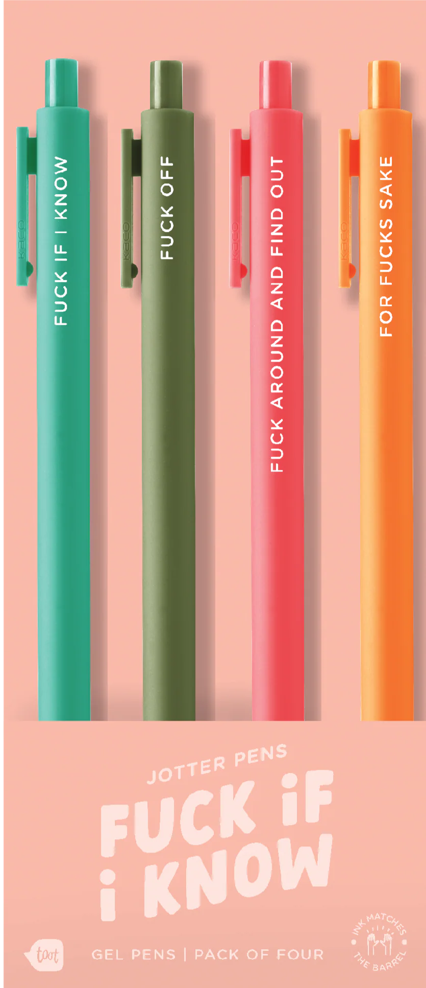 Fuck If I Know Jotter Pen Set – 4 funny gel pens with sayings gift store 