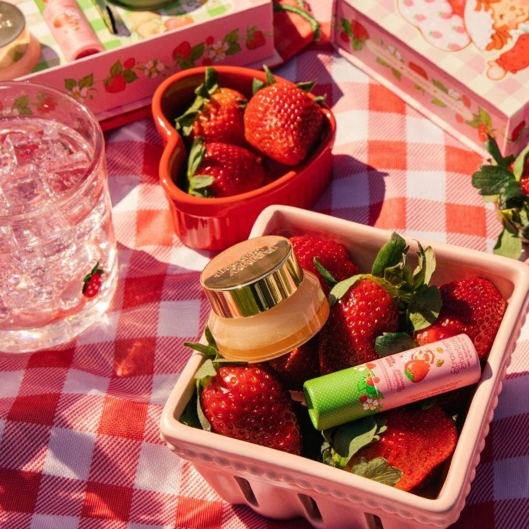 Poppy & Pout strawberry shortcake lip balm in eco-friendly paper tube

